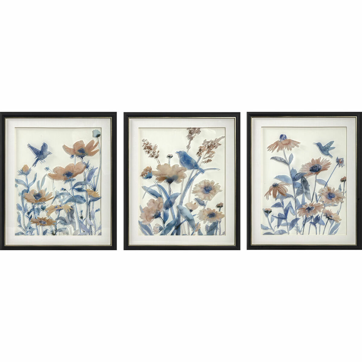 Maľba DKD Home Decor 50 x 2 x 60 cm Kvety Shabby Chic (3 Kusy)