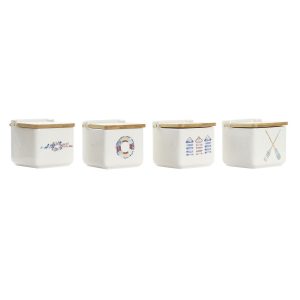Soľnička s vrchnákom DKD Home Decor Námornícka modrá Viacfarebná Bambus Dolomite 12,5 x 12,5 x 11,5 cm