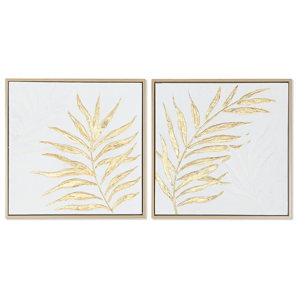 Maľba Home ESPRIT Biela Zlatá Plátno Drevo MDF Moderný List rastliny 42 x 4 x 42 cm (2 kusov)