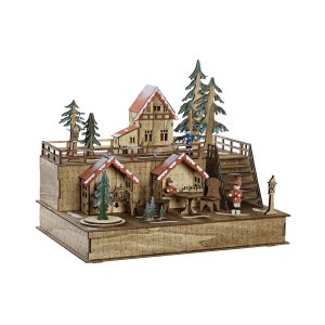 Vianočná ozdoba DKD Home Decor Dom Červená zelená Oranžová Prírodná Tmavo hnedá Drevo 30 x 22,5 x 25,5 cm