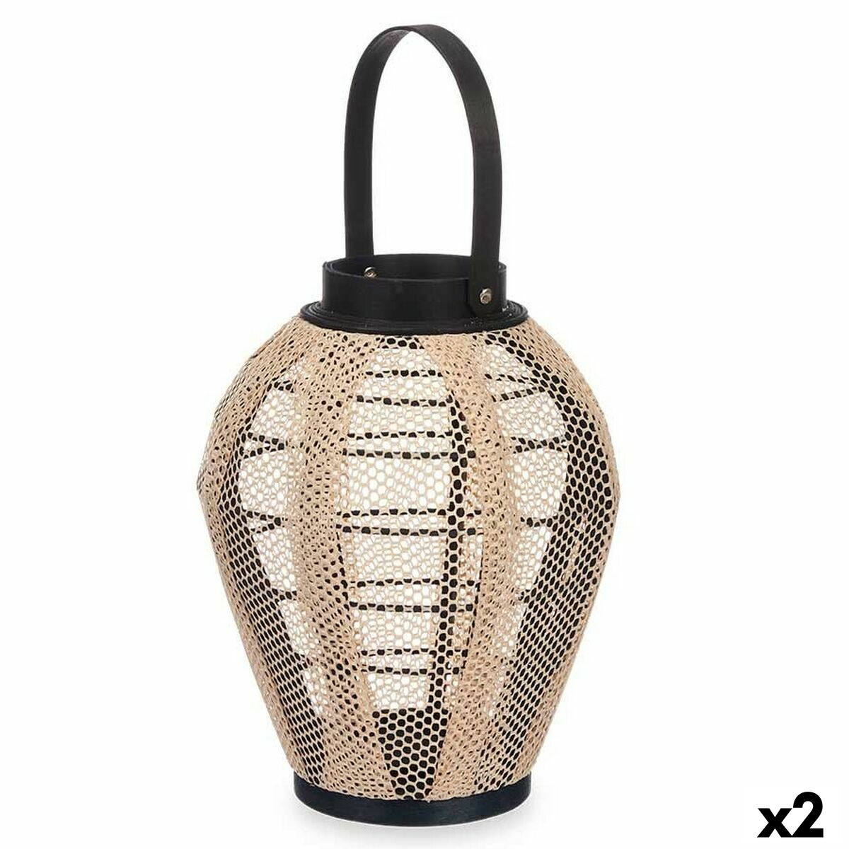 Svietnik Lampa S rukoväťou Béžová Drevo Látka 25 x 30 x 25 cm (2 kusov)