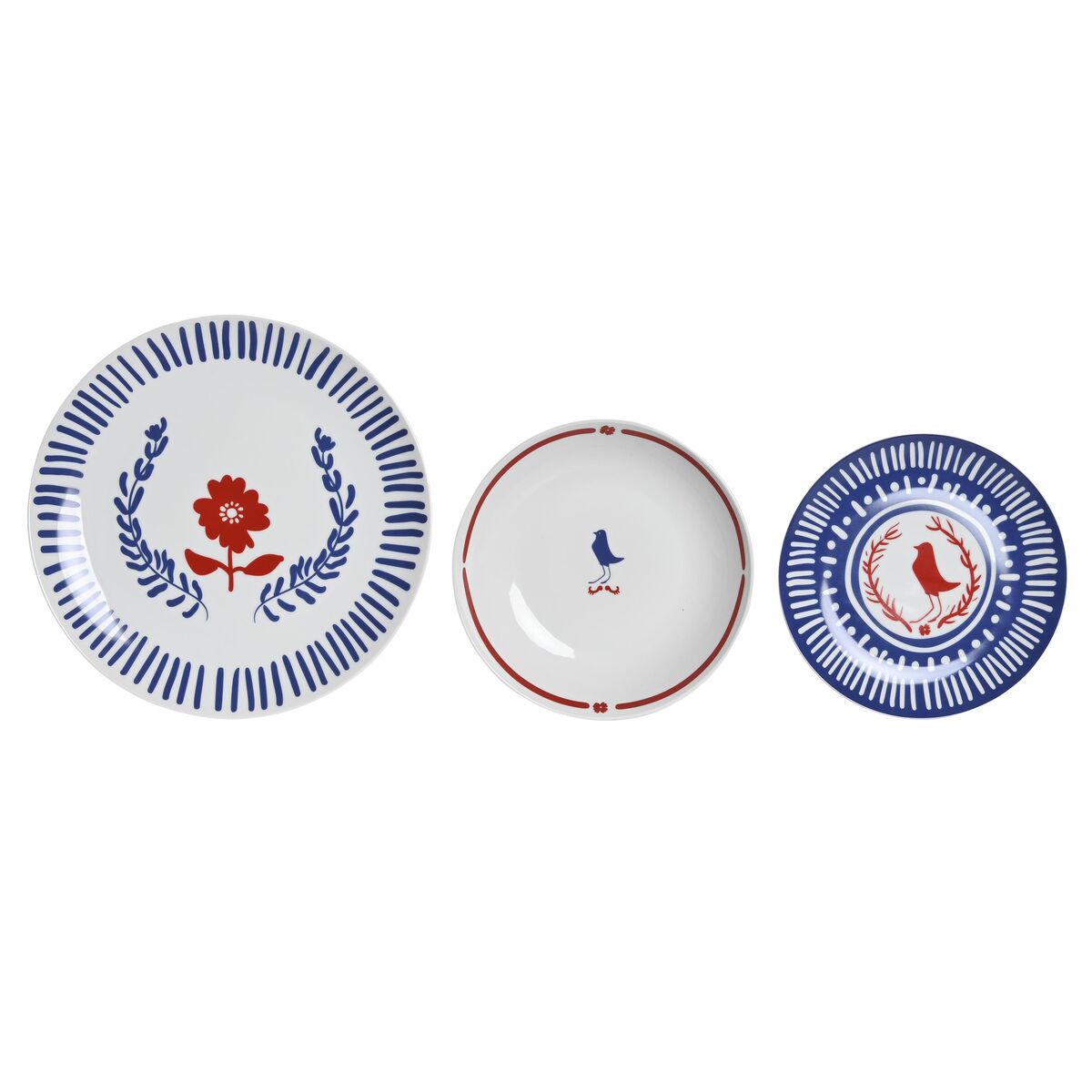 Súprava Tanierov DKD Home Decor Modrá Biela Červená Porcelán Stredozemný 18 Kusy 27 x 27 x 3 cm