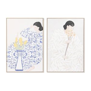 Maľba DKD Home Decor 80 x 4 x 120 cm Kvety Škandinávsky (2 kusov)