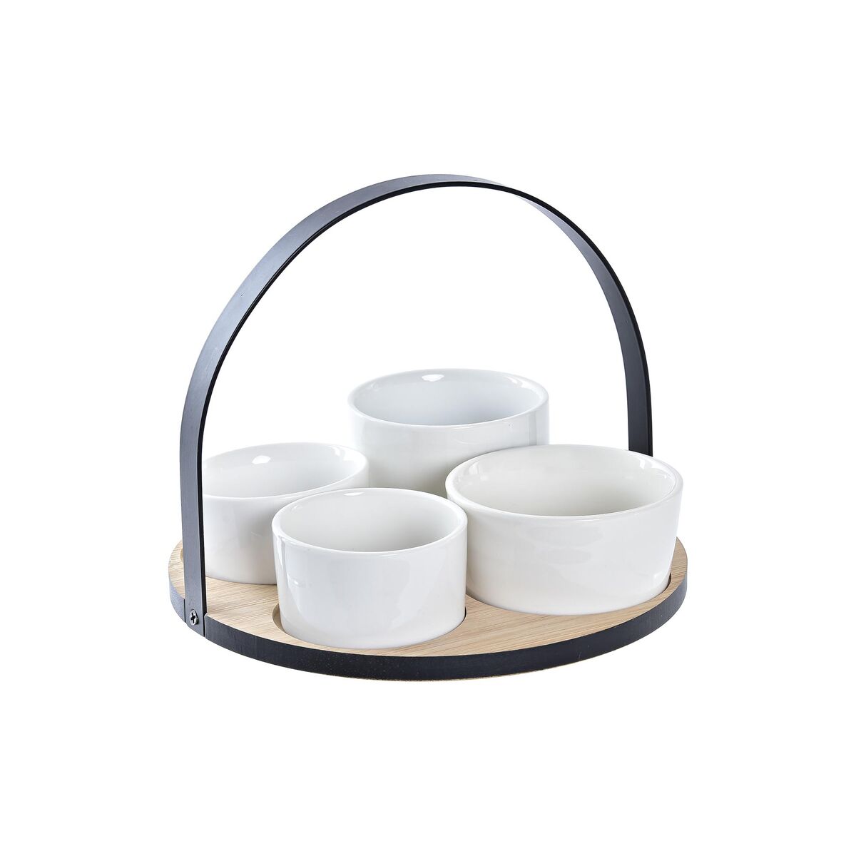 Sada Pohárov na Aperitív DKD Home Decor Biela/Čierna Kov Bambus Kamenina Loft 5 Kusy 20 x 20 x 14 cm