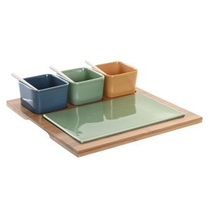 Sada Pohárov na Aperitív DKD Home Decor Porcelán Viacfarebná Bambus 8 Kusy (30 x 30 x 6 cm)