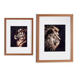 Maľba Tiger Lev Sklo Bronz drevotriesková doska (33 x 3 x 43 cm)