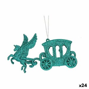 Vianočná ozdoba Zázračný vozík zelená Plastické Trblietky 15 x 8,5 x 4,5 cm (24 kusov)