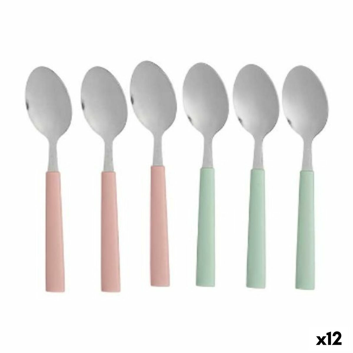 Sada lyžičiek zelená Ružová Striebristý Nerezová oceľ Plastické 18,7 cm (12 kusov)