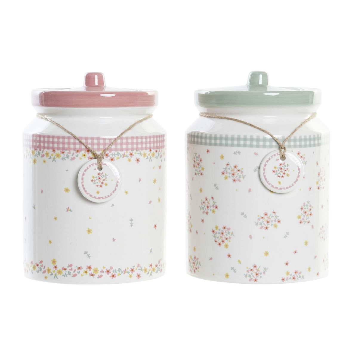 Loď DKD Home Decor zelená Ružová Vichy káro 15,5 x 15,5 x 21 cm (2 kusov)