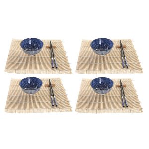 Sada na sushi DKD Home Decor 14,5 x 14,5 x 31 cm Čierna Modrá Kamenina Orientálny (16 Kusy)