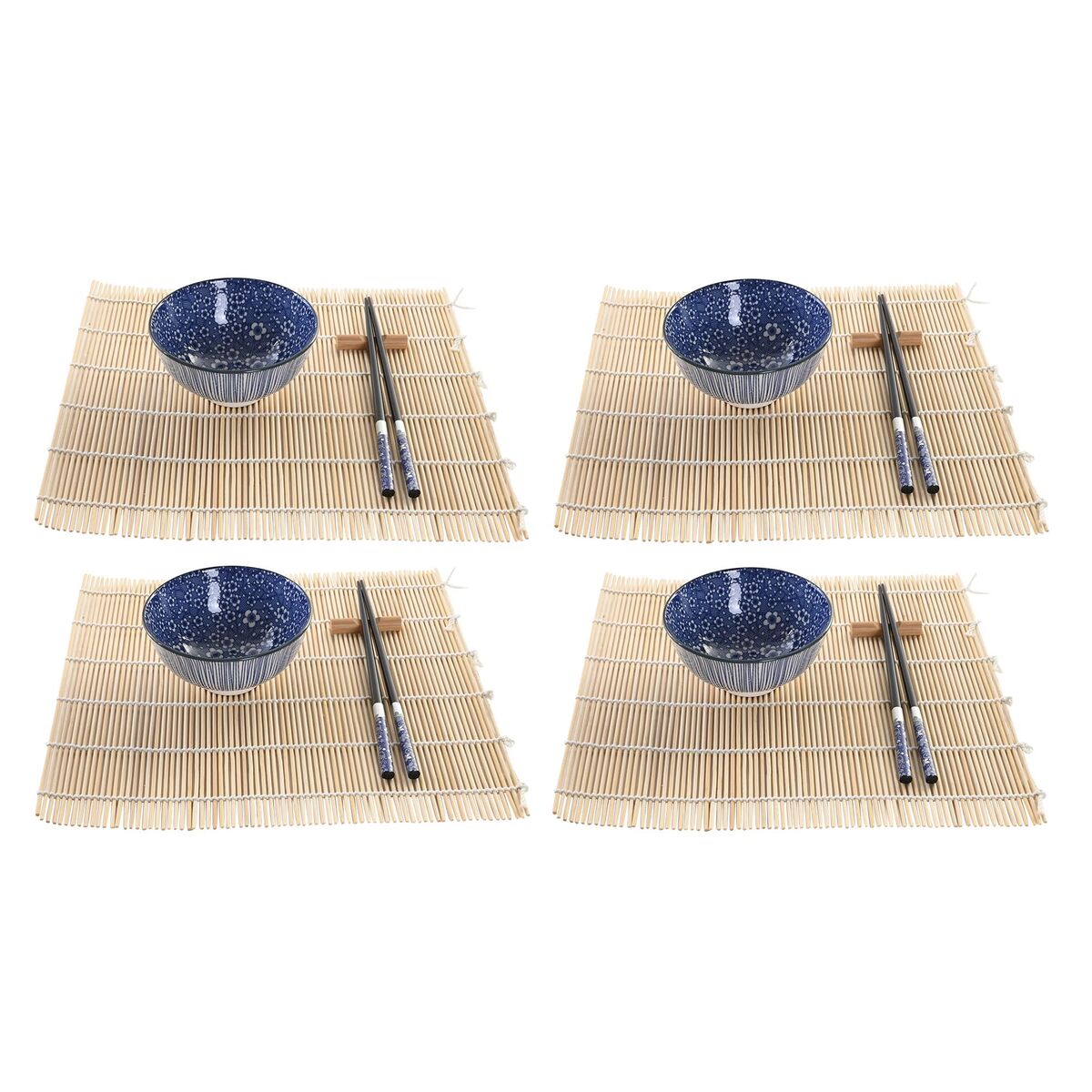 Sada na sushi DKD Home Decor 14,5 x 14,5 x 31 cm Čierna Modrá Kamenina Orientálny (16 Kusy)