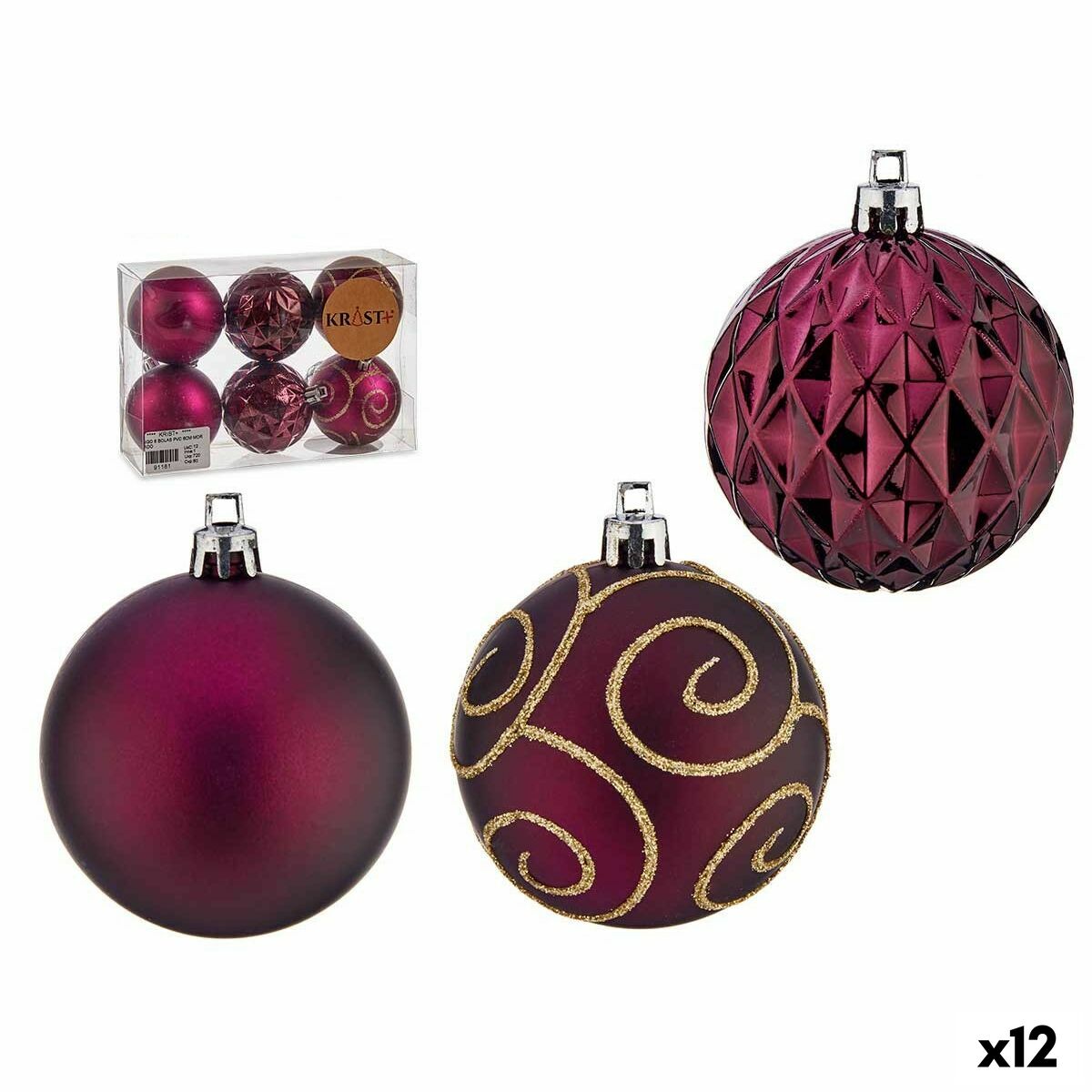 Sada vianočných gúľ Purpurová Plastické ? 6 cm (12 kusov)