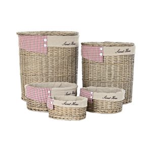 Sada košíkov DKD Home Decor Červená Béžová Prírodná prútený Cottage 51 x 37 x 56 cm (5 Kusy) (5 kusov)