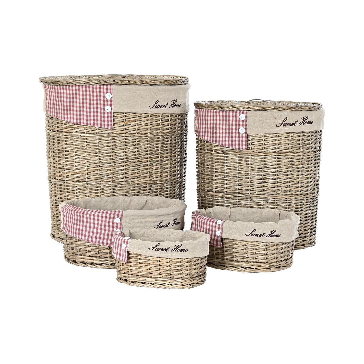Sada košíkov DKD Home Decor Červená Béžová Prírodná prútený Cottage 51 x 37 x 56 cm (5 Kusy) (5 kusov)