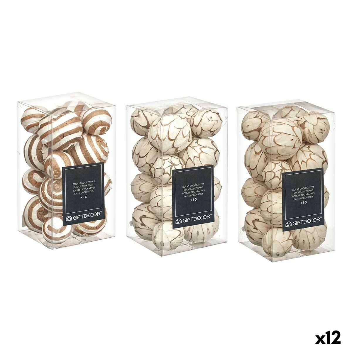 Set of Decorative Balls Gaštanová Biela (12 kusov)