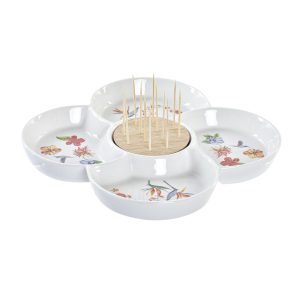 Tácka na chuťovky DKD Home Decor Viacfarebná Prírodná Bambus Kamenina Tropické 22 x 22 x 7 cm