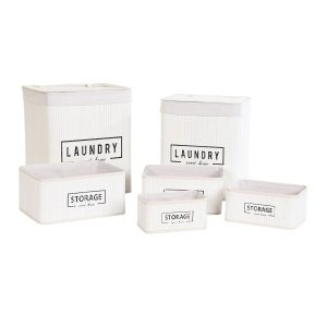 Sada košíkov DKD Home Decor Biela Bambus 40 x 30 x 46 cm (5 Kusy)
