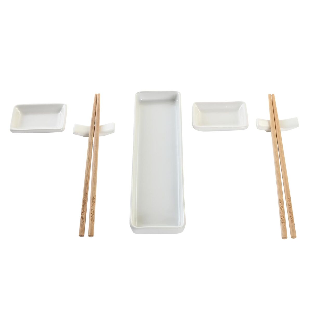 Sada na sushi DKD Home Decor 24 x 7 x 2 cm Prírodná Biela Kamenina Orientálny