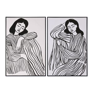 Maľba Home ESPRIT Biela Čierna Dáma Škandinávsky 83 x 4 x 123 cm (2 kusov)