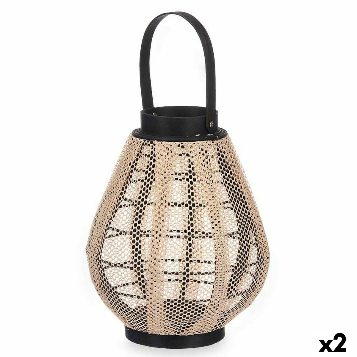 Svietnik Lampa S rukoväťou Béžová Drevo Látka 25 x 30 x 25 cm (2 kusov)