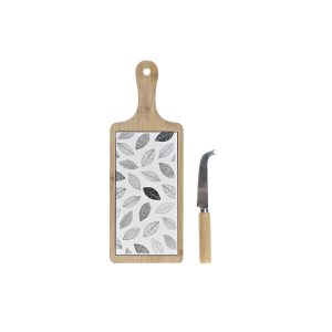 Sada Pohárov na Aperitív DKD Home Decor Biela/Čierna Bambus Kamenina Listy Cottage 3 Kusy 33 x 12 x 1 cm (3 piezas)