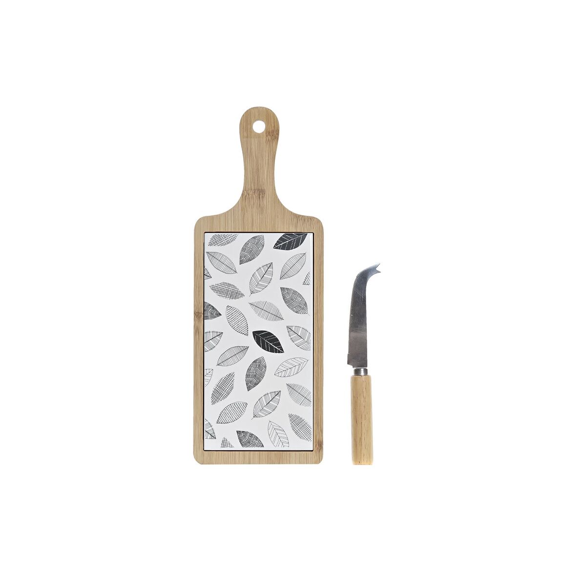 Sada Pohárov na Aperitív DKD Home Decor Biela/Čierna Bambus Kamenina Listy Cottage 3 Kusy 33 x 12 x 1 cm (3 piezas)