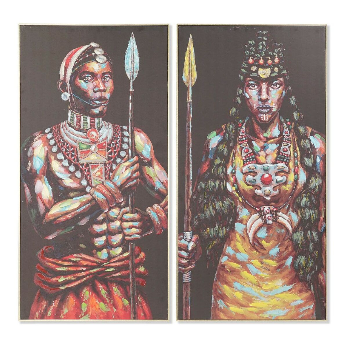 Maľba DKD Home Decor 60 x 5 x 120 cm Koloniálny štýl Afričan (2 kusov)