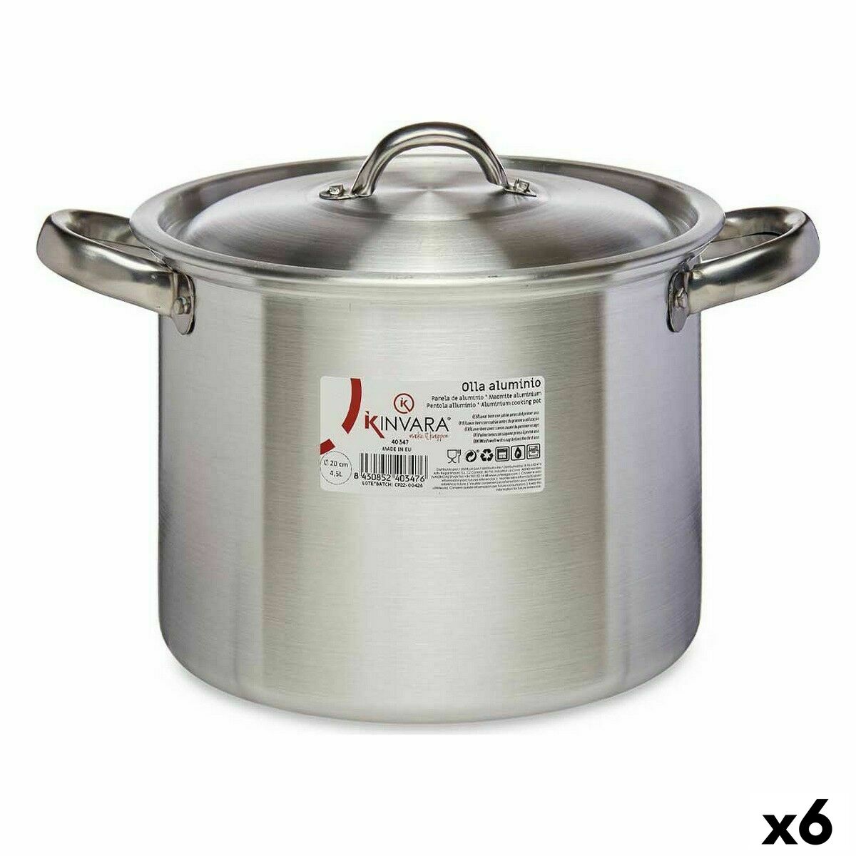 Hrniec s pokrievkou Ø 20 cm Striebristý Aluminium (6 kusov)