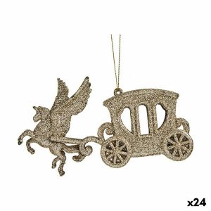 Vianočná ozdoba Zázračný vozík champagne Plastické Trblietky 15 x 8,5 x 4,5 cm (24 kusov)