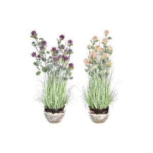 Okrasná rastlina DKD Home Decor Váza 20 x 20 x 78 cm Porcelán Ružová PVC (2 kusov)