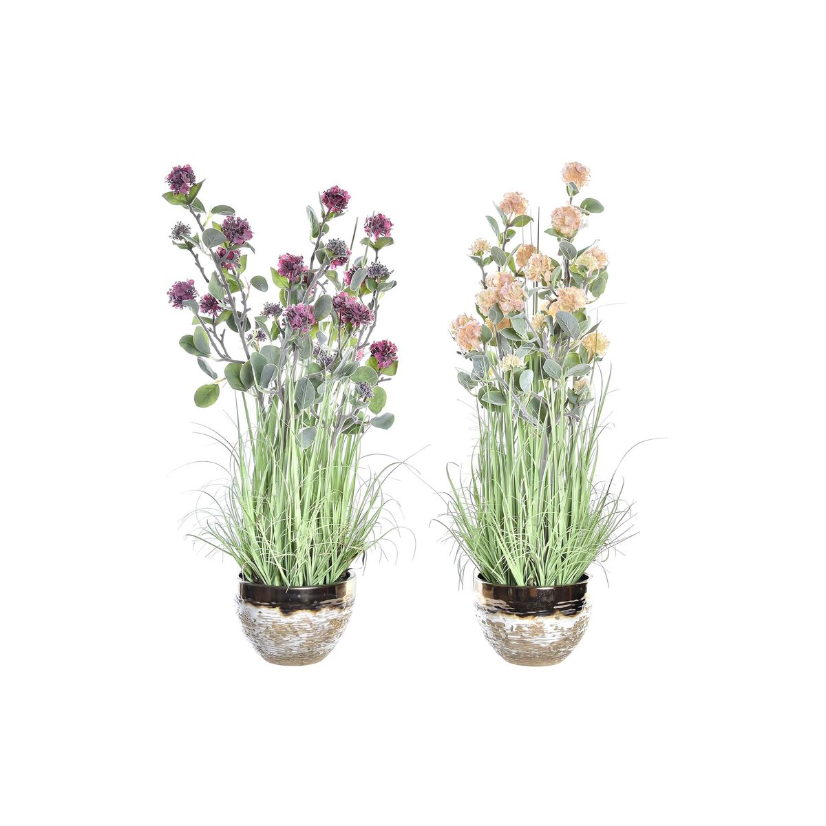 Okrasná rastlina DKD Home Decor Váza 20 x 20 x 78 cm Porcelán Ružová PVC (2 kusov)