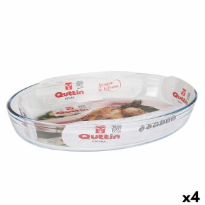 Kuchynská Misa Quttin Transparentná Sklo Oválny 4,5 L 39,6 x 27,35 x 6,6 (4 kusov)