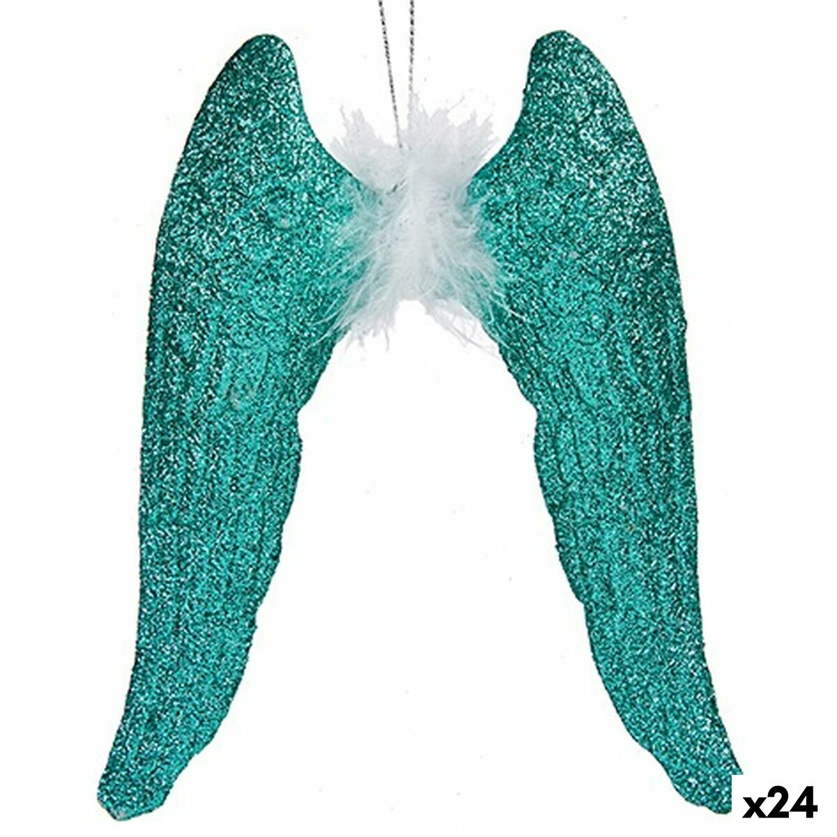Vianočná ozdoba Krídla anjela zelená Plastické Trblietky 12,5 x 15 x 2,5 cm (24 kusov)
