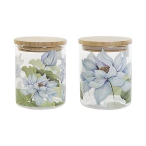 Loď DKD Home Decor Modrá Biela zelená Prírodná Silikónové Bambus Borokremičité sklo 700 ml 10 x 10 x 13 cm (2 kusov)