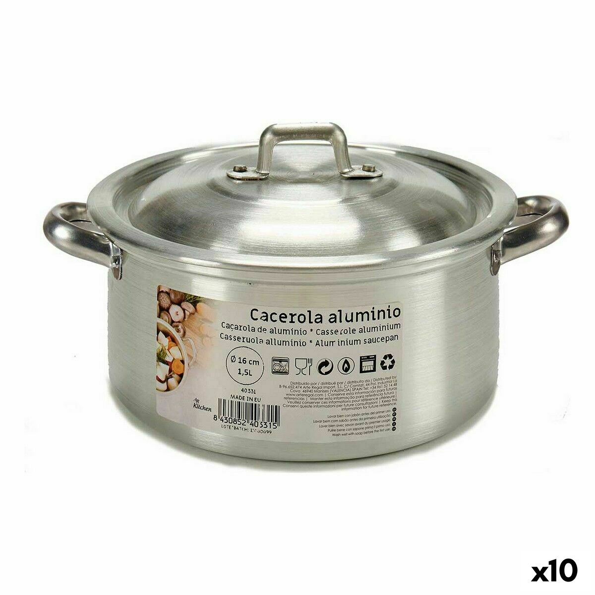 Kastról s pokrievkou Striebristý Aluminium 1,5 L 18 x 10 x 23,5 cm (10 kusov)