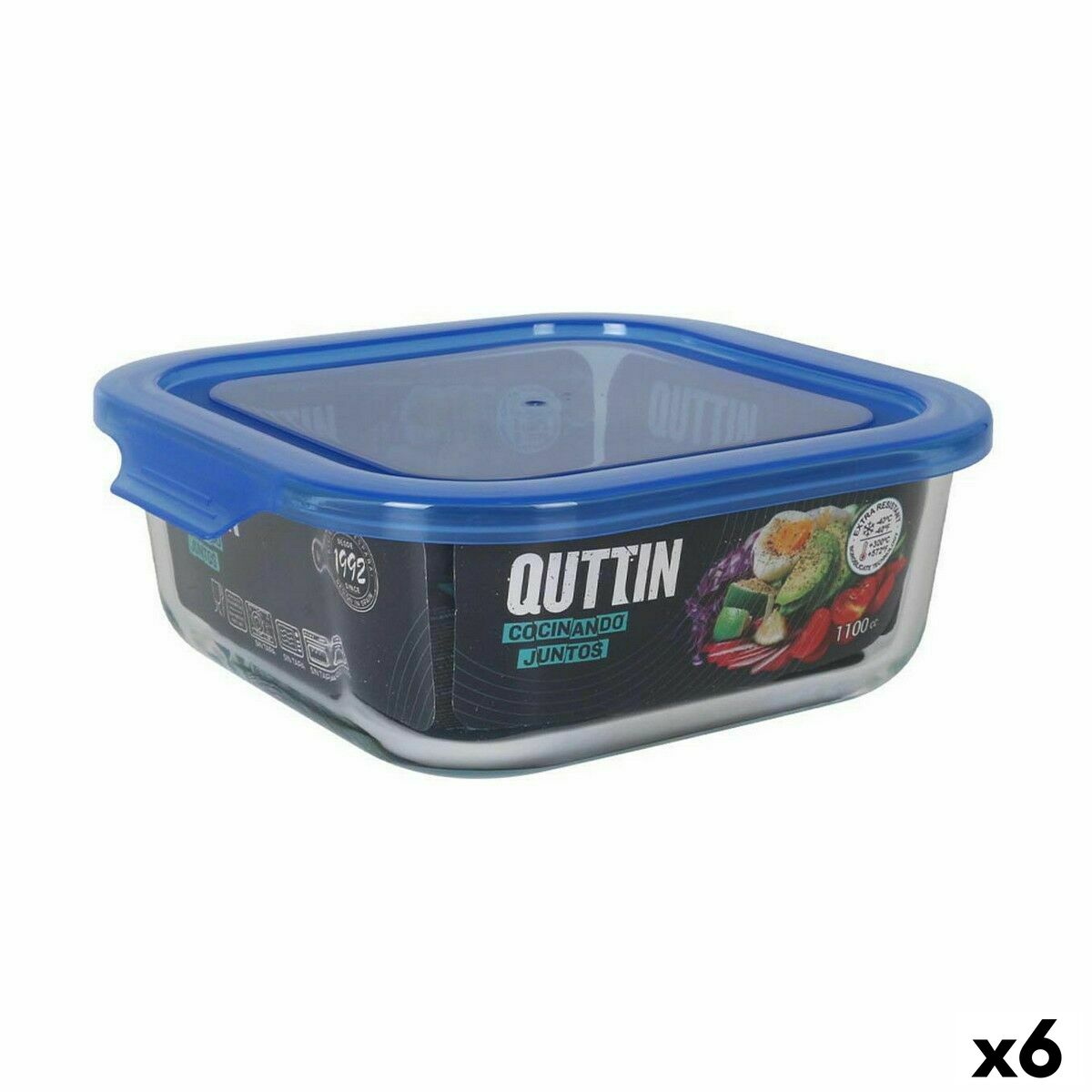 Štvorcová nádoba s vrchnákom Quttin Modrá 1,1 L (6 kusov)