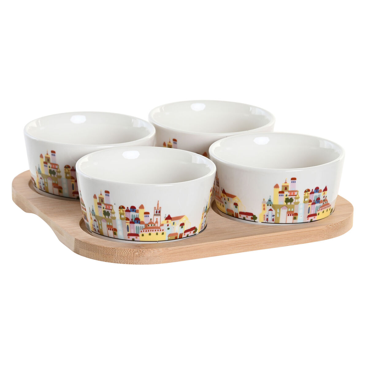 Sada Pohárov na Aperitív DKD Home Decor 19,7 x 19,7 x 1 cm Prírodná Modrá Viacfarebná Kamenina Cottage Domy