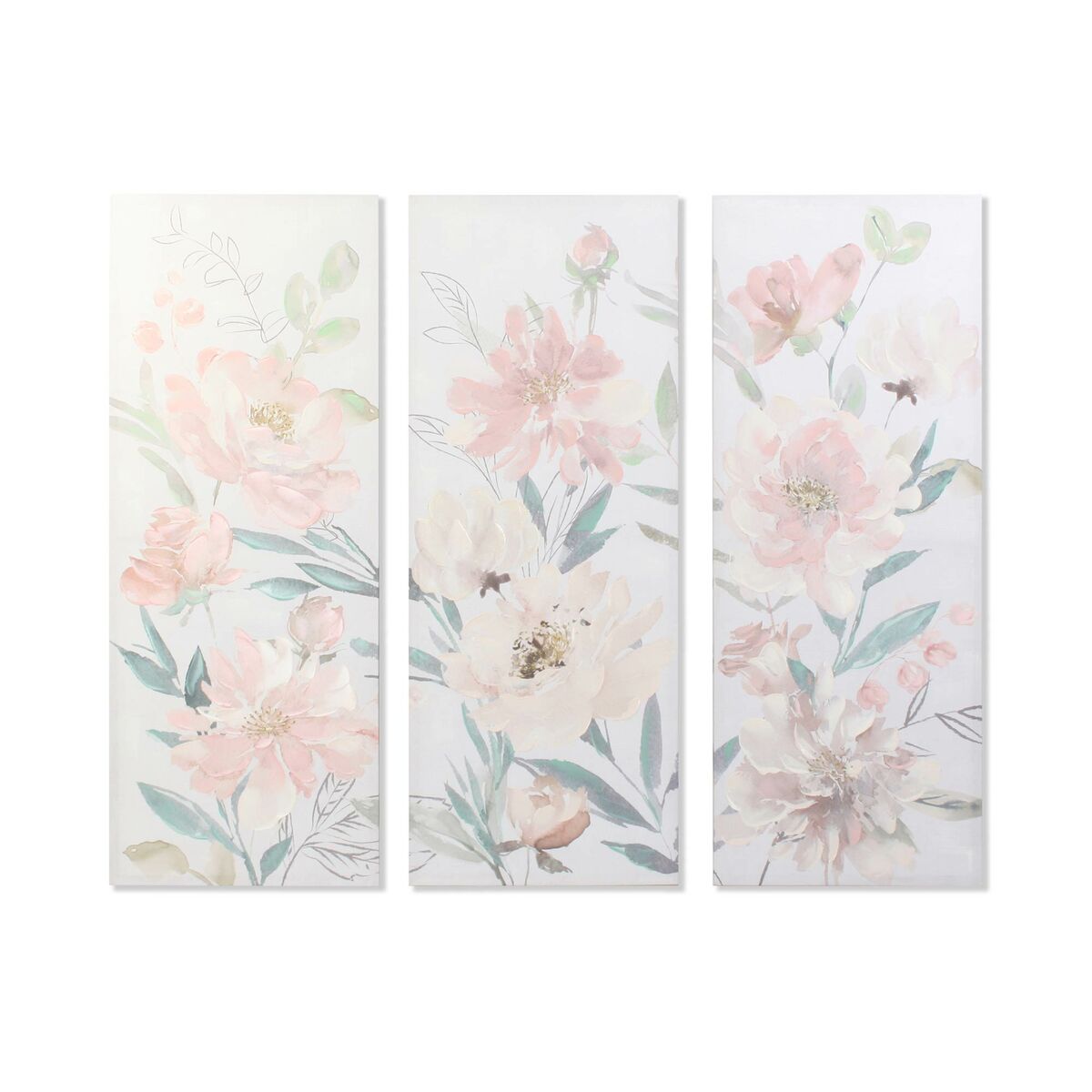 Maľba DKD Home Decor Kvety 55 x 3 x 135 cm Shabby Chic (3 Kusy)