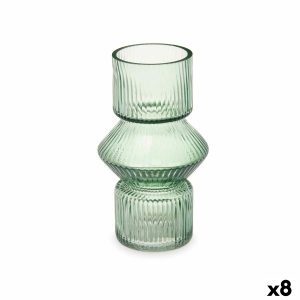 Váza Oruhy zelená Sklo 9,5 x 16,5 x 9,5 cm (8 kusov)