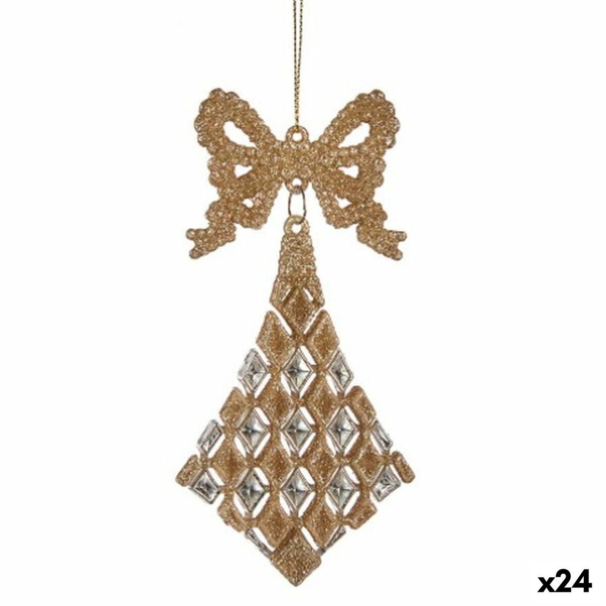 Vianočná ozdoba Laso Kosoštvorce champagne Plastické Trblietky 7,5 x 1 x 15,5 cm (24 kusov)