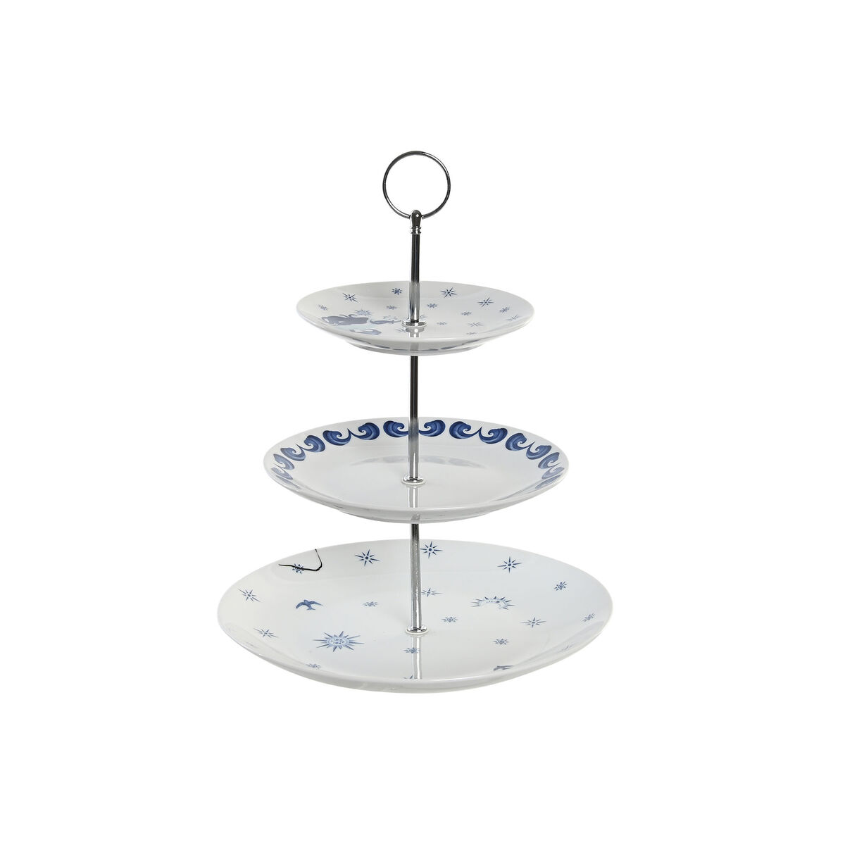 Misa na ovocie DKD Home Decor 27 x 27 x 34 cm Porcelán Modrá Kov Biela