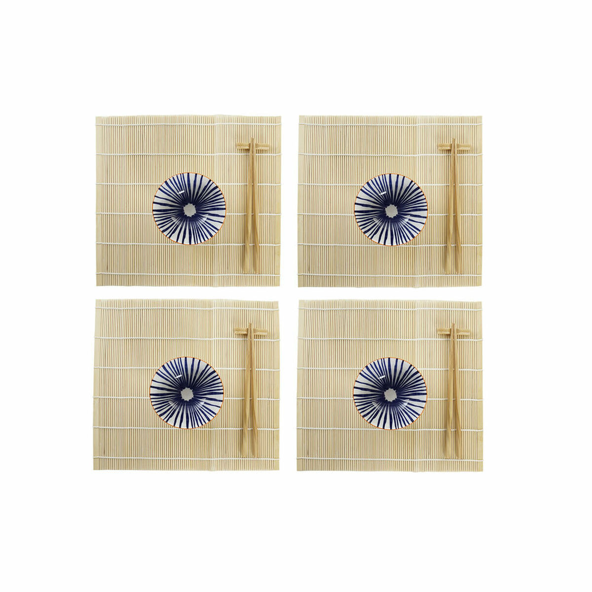 Sada na sushi DKD Home Decor 14,5 x 14,5 x 31 cm Modrá Biela Kamenina Orientálny (16 Kusy)