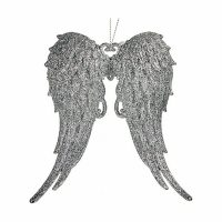 Vianočná ozdoba Krídla anjela Striebristý Plastické Trblietky 13 x 14,5 x 2,5 cm (24 kusov)