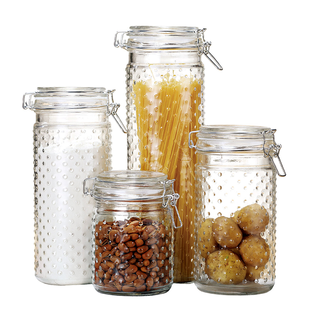 Sada 4 dóz DKD Home Decor Sklo Transparentná Nerezová oceľ 10 x 10 x 33 cm