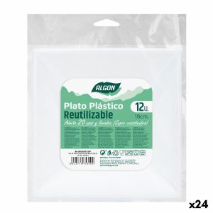 Sada znovu použiteľných tanierov Algon Hranatý Biela Plastické 18 x 18 x 4 cm (24 kusov)