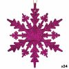 Vianočná ozdoba Snehové vločky Fuchsiová Plastické Trblietky 15 x 15 x 0,2 cm (24 kusov)