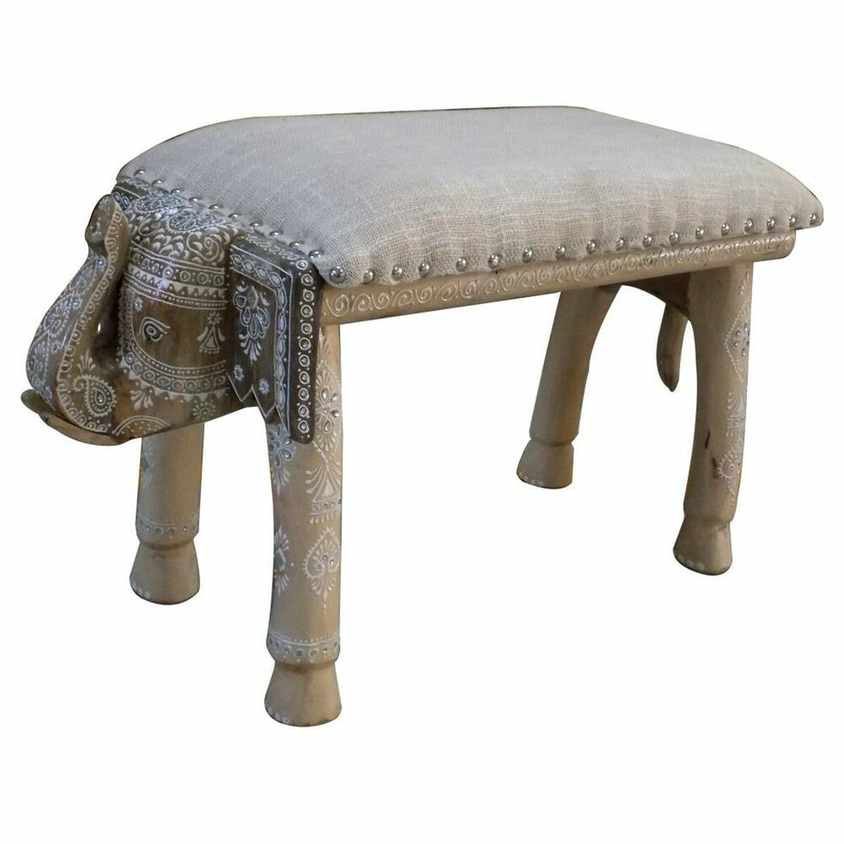 Stolička DKD Home Decor Slon Biela Prírodná Mangové drevo 65 x 31,7 x 38 cm