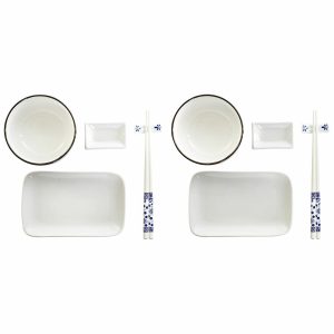 Sada na sushi DKD Home Decor 33,5 x 34,5 x 9 cm Porcelán Biela Námornícka modrá Orientálny (33,5 x 34,5 x 9 cm)