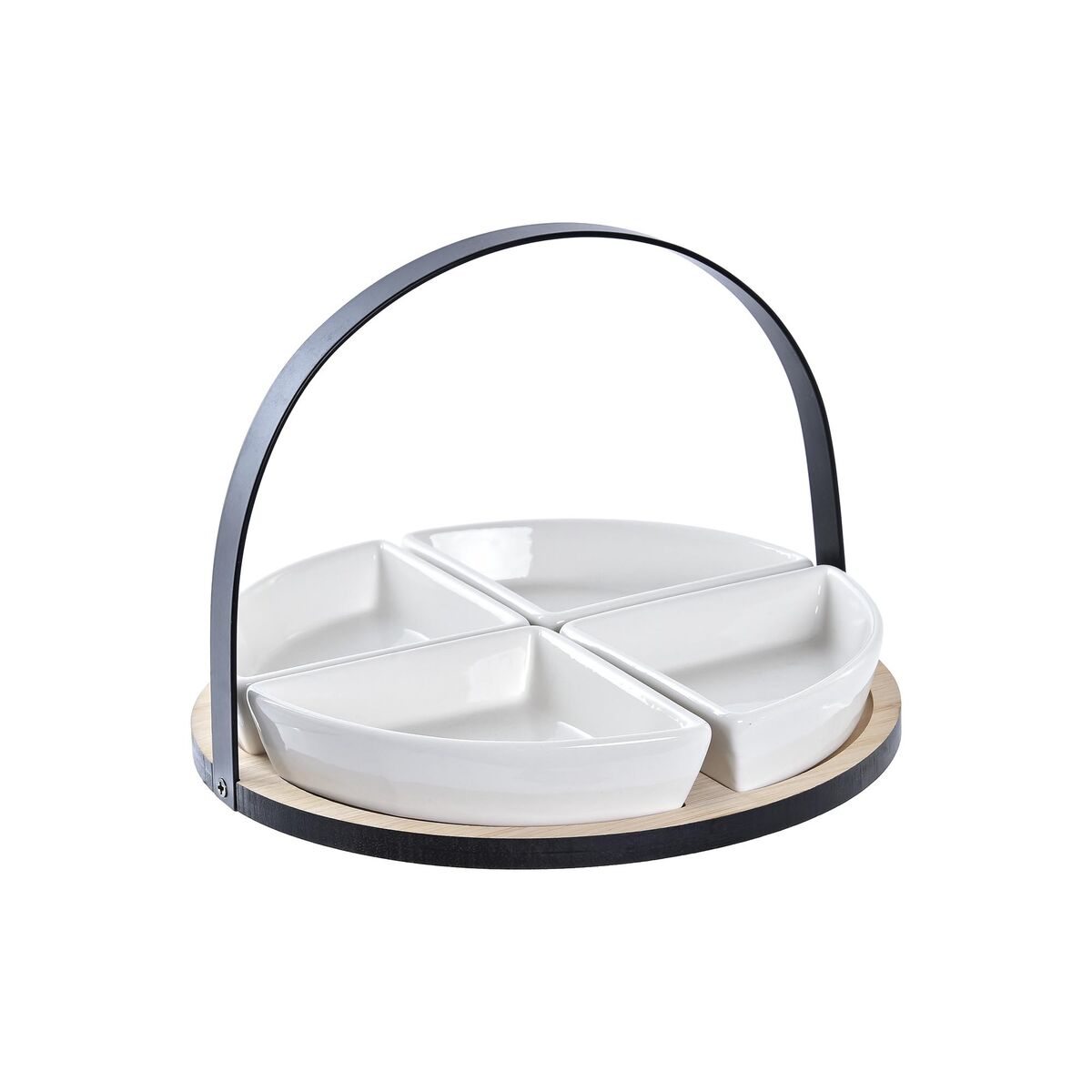 Sada Pohárov na Aperitív DKD Home Decor Biela/Čierna Kov Bambus Kamenina Loft 4 Kusy 21,5 x 21,5 x 14 cm