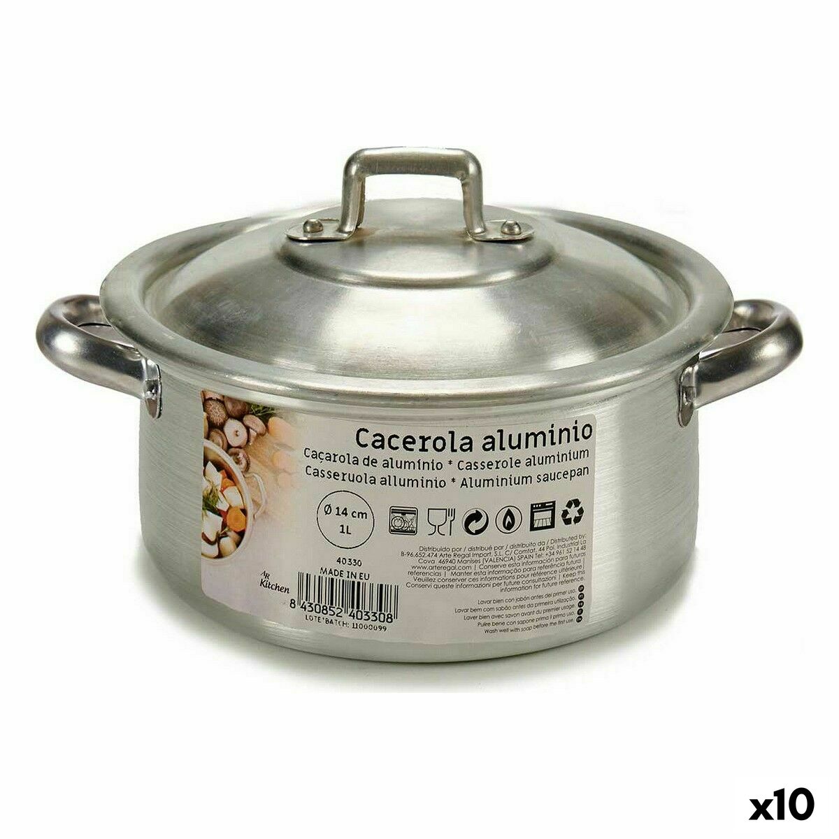 Kastról s pokrievkou Ø 14 cm Striebristý Aluminium 1 L (10 kusov)